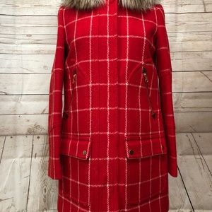 J. Crew Chateau Parka in Red w White Windowpane 4
